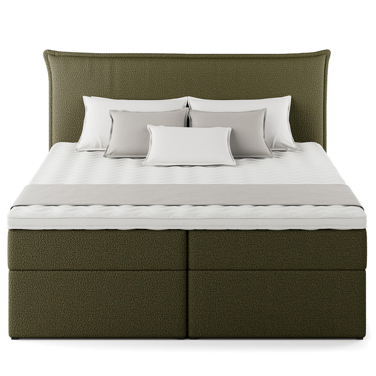 BOXBETT mit Stauraum - Bouclé - Olivgrün, Holzwerkstoff/Textil (180/200cm) - home24