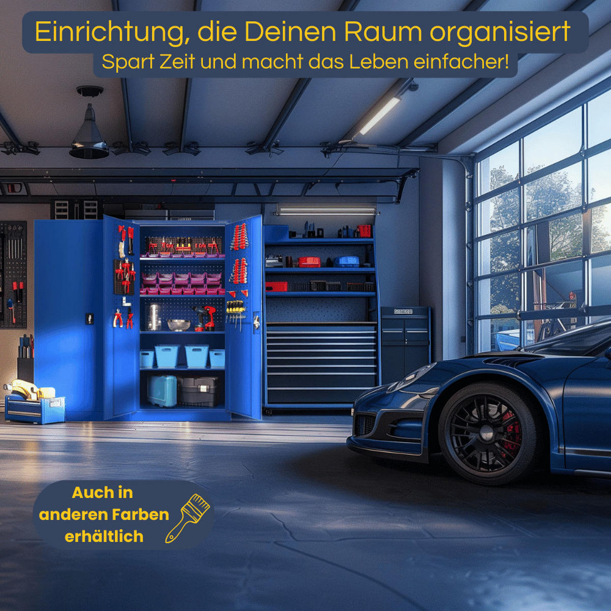 WERKZEUGSCHRANK mit Lochwand KESU 185x92x50cm Blau - Blau, Metall (92/185/50cm) - DELUKE