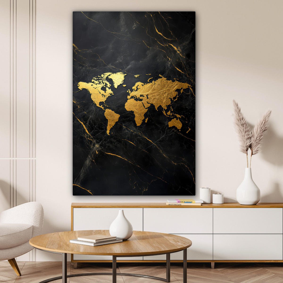 LEINWANDBILD Weltkarte - Gold - Marmor 80x120 cm - Goldfarben, Textil (80/120cm) - MuchoWow