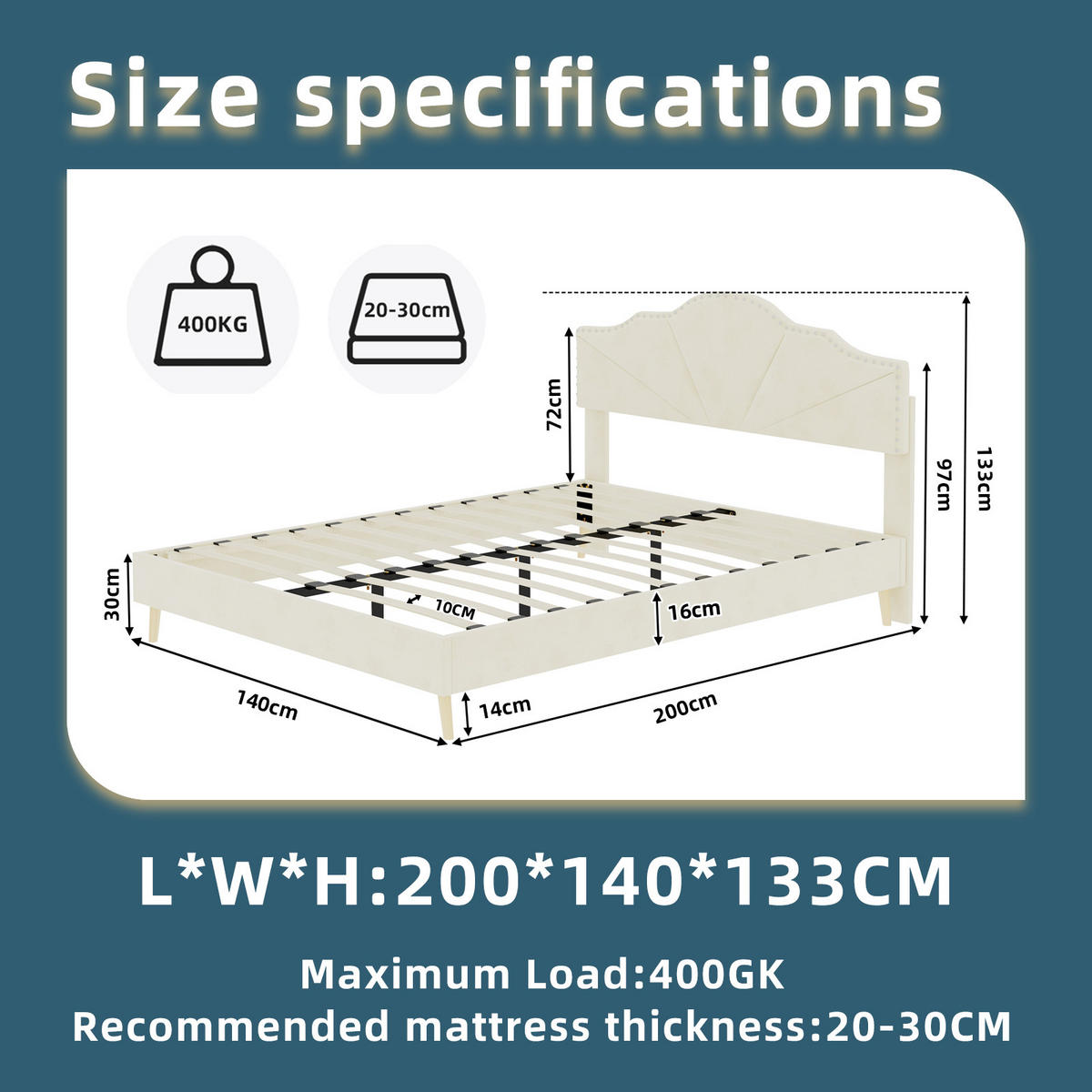 POLSTERBETT 140/200 cm DE-35437 mit weichem Kopfteil Beige - Beige, Metall (140/200cm) - ComfortXL