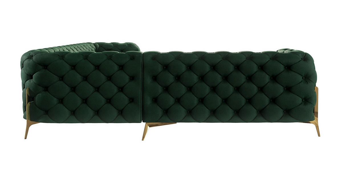 ECKSOFA Chesterfield Lexi Flasche Grün Samt, langer Schenkel rechts - Smaragdgrün/Goldfarben, Holz/Textil (323/264cm) - S-Style Möbel