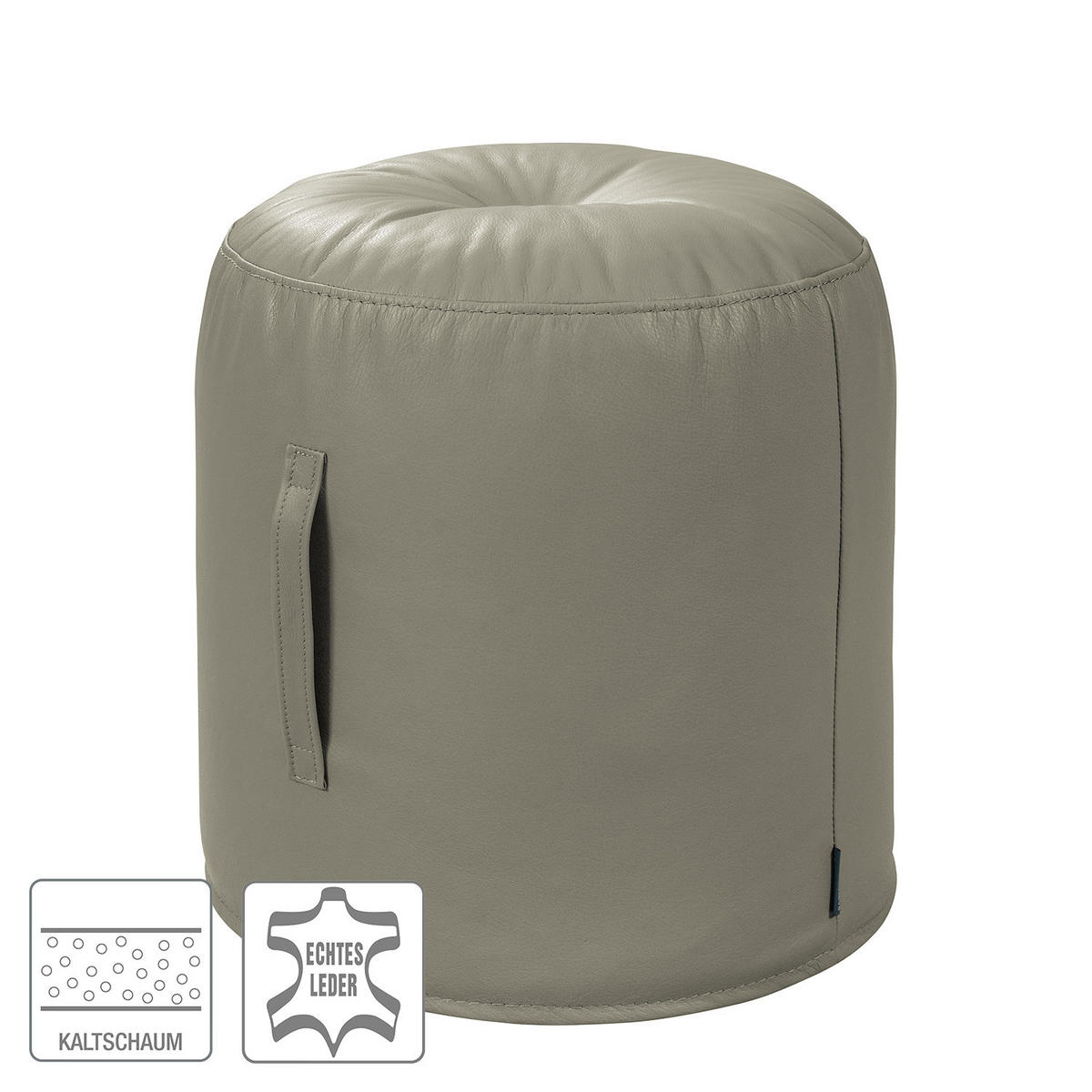 SITZHOCKER - Echtleder - Grau, Leder (43/45/43cm) - home24