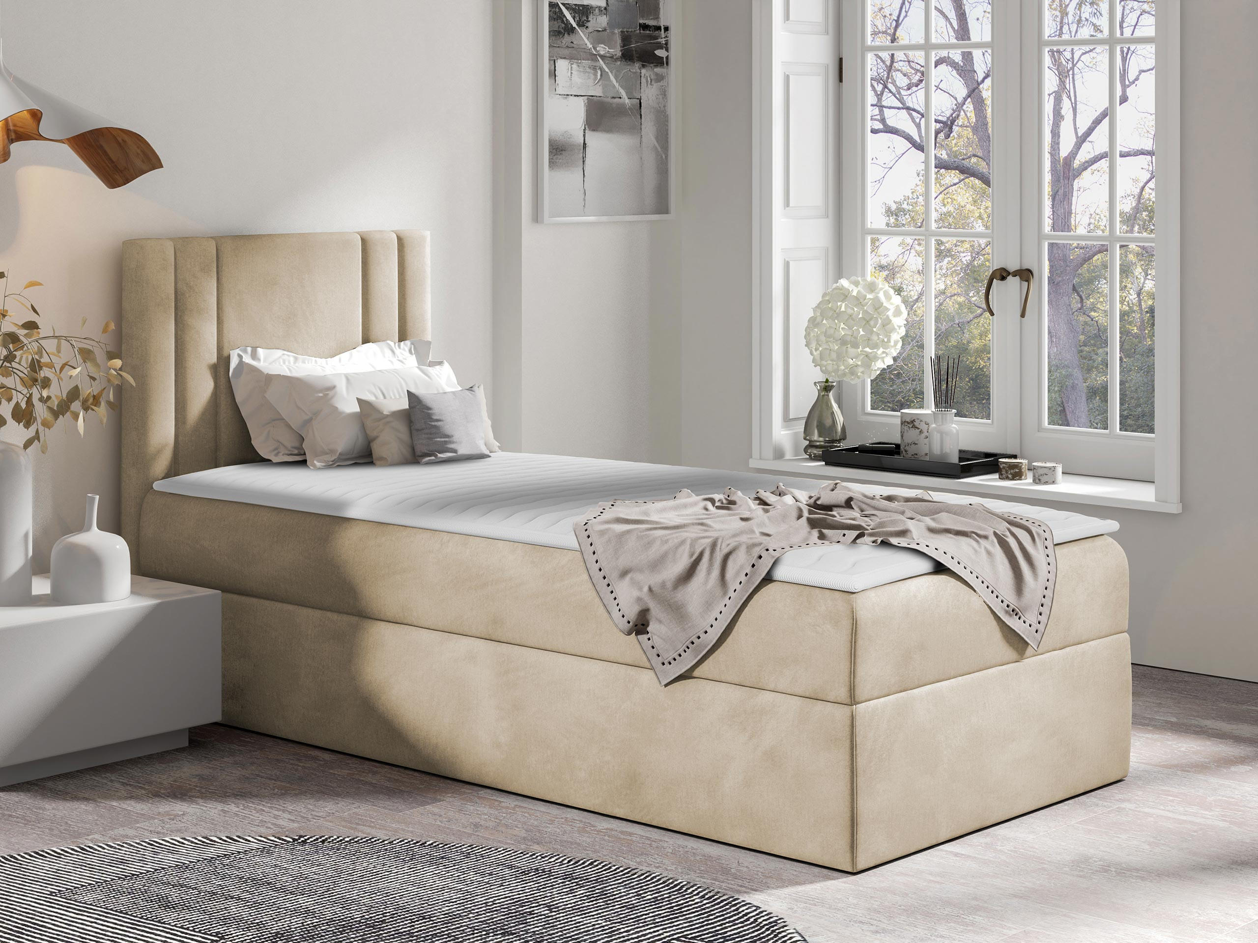 BOXBETT Carmen Mini, Seite zum Öffnen des Bettkastens: Links - Naturfarben, Holz (90/200cm) - MIRJAN24