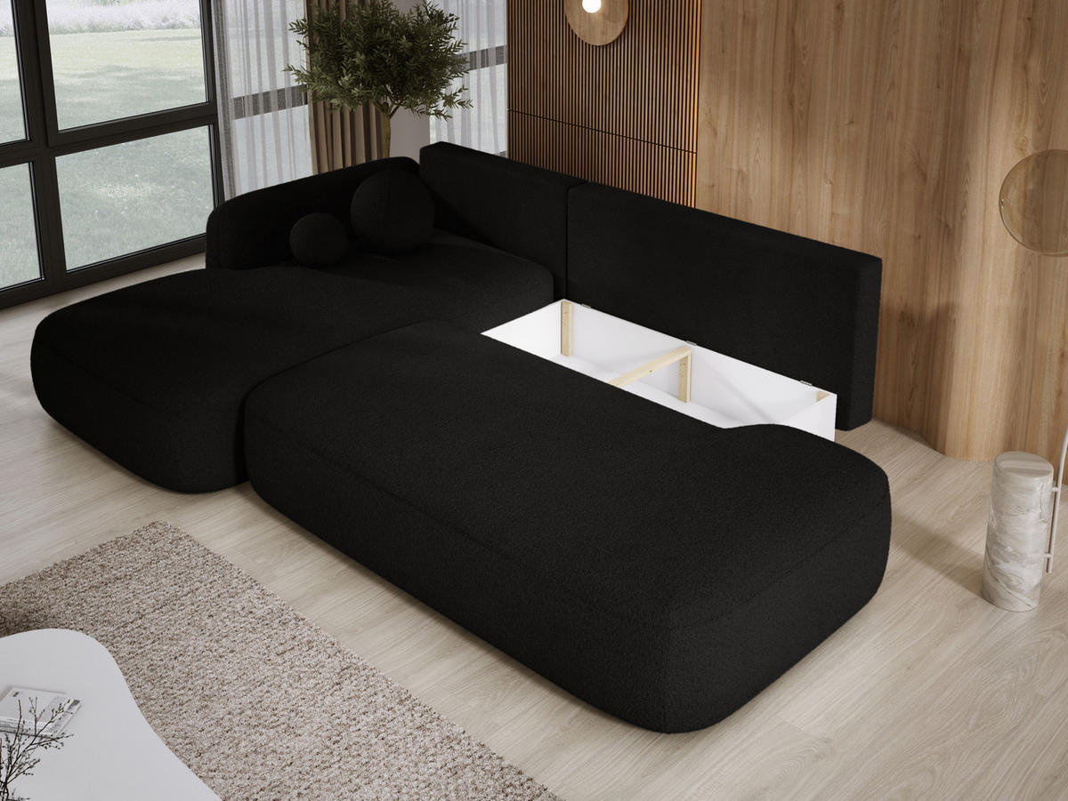 ECKSOFA BABU Mit Bettfunktion – Moderne Polsterecke Für Wohnzimmer Funktionales Schlafsofa Im Stoff NOW OR NEVER, 300x105x60cm, Linke, Schwarz - Schwarz, Holz/Textil (190/300cm) - DomoHome