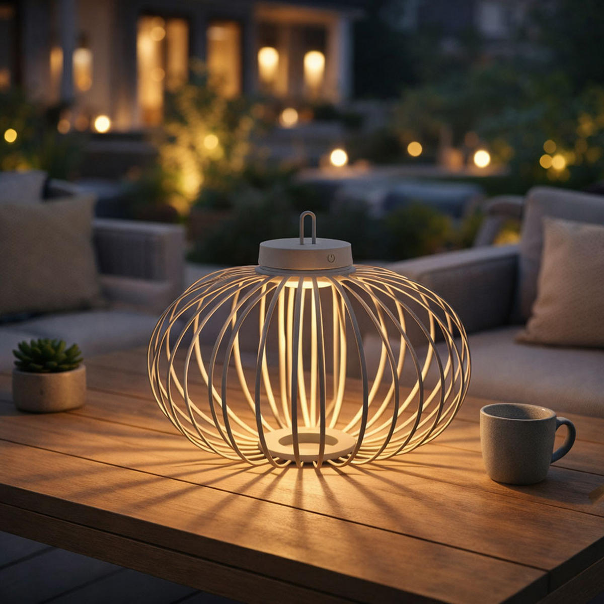 PENDEL-/TISCHLEUCHTE GABBIA LED Akku, greige, Touchdimmer - Beige, Holz (46/46/37.5cm)