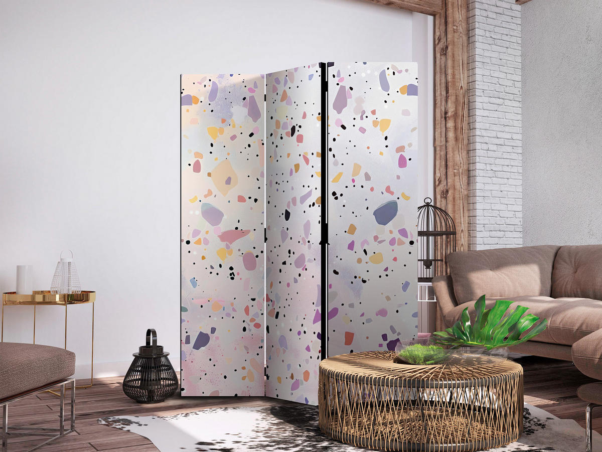 PARAVENT Einseitig Bedruckter 3-tlg 135x172 cm Terrazzo Confetti Stil - Multicolor, Holz/Textil (135/172/3cm) - Muralo