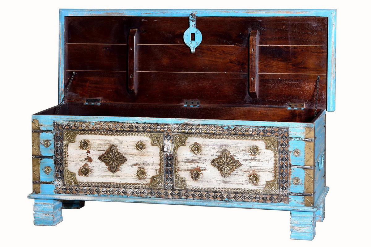 TRUHE aus Mangoholz - Blau, Holz (116/45/40cm) - Giner y Colomer