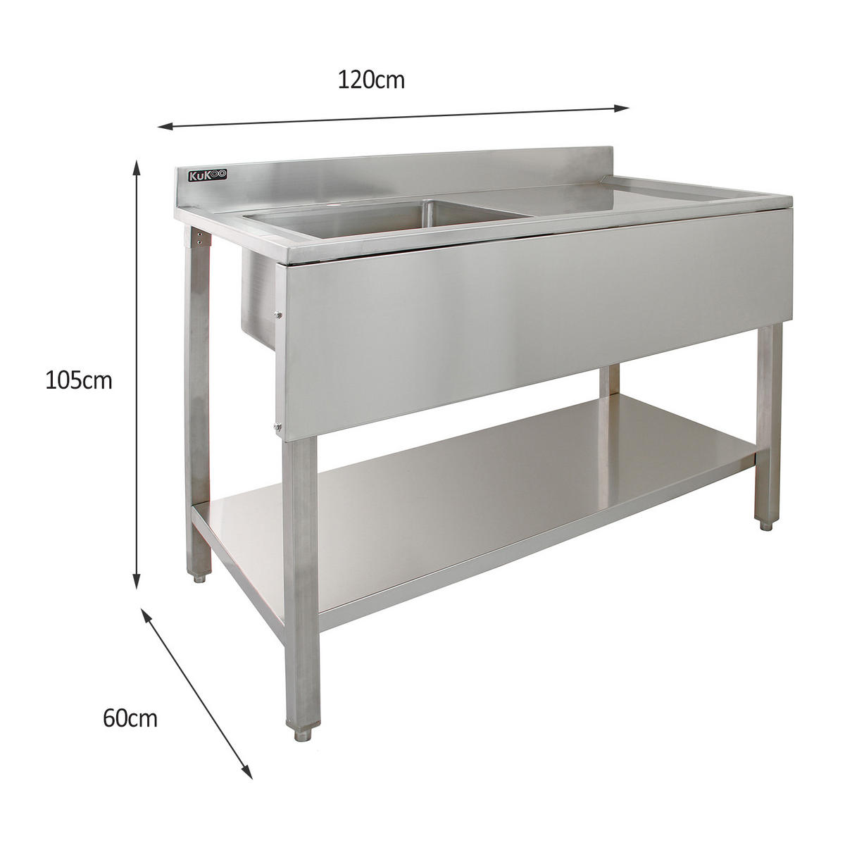 GASTROSPÜLE Edelstahl – 1 Becken Links - Alufarben, Metall (120/1/60cm) - Monstershop