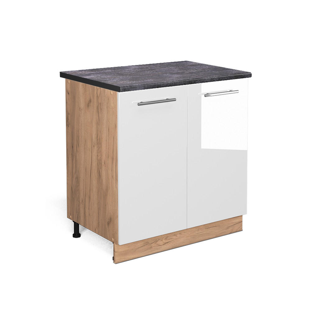 SPÜLENUNTERSCHRANK Fame-Line Weiß Hochglanz 80 cm mit Regal AP Anthrazit - Weiß Hochglanz/Eiche Wotan, Holzwerkstoff (80/82/60cm) - Vicco