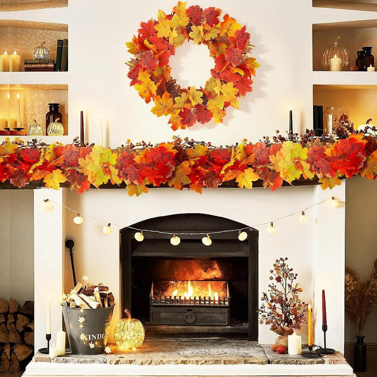 GIRLANDE 2-teiliges Set Künstliche Herbstblätter 175 cm - Multicolor, Kunststoff (1cm)