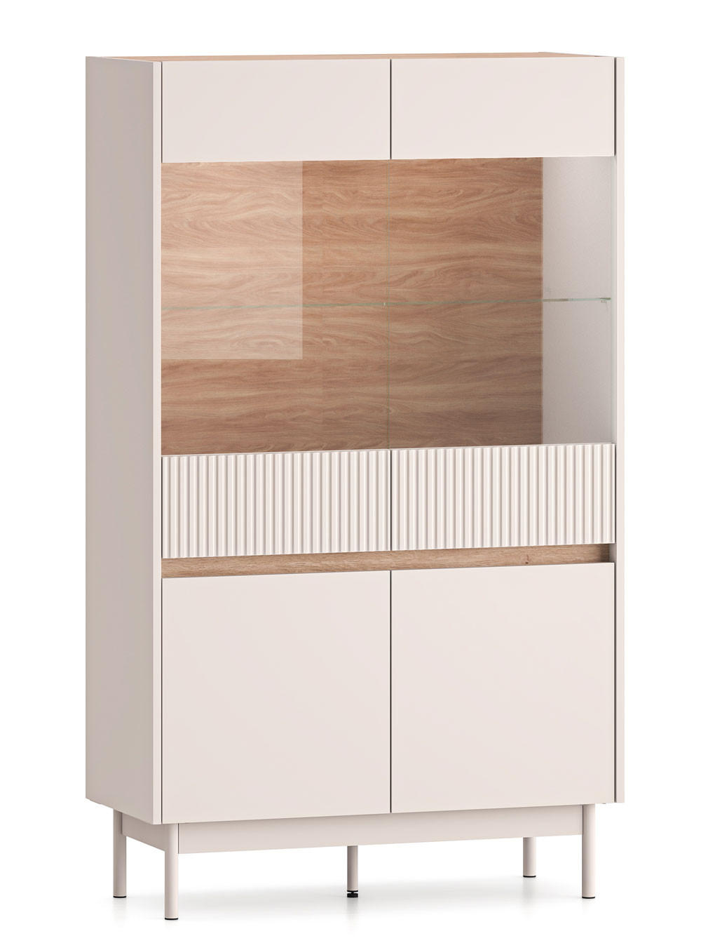 VITRINE Dunea 92 / 40 / 156cm Cashmere / Eiche Cremona Torro mit Beleuchtung - Hellbraun/Multicolor, Holz/Holzwerkstoff (92/40/156cm) - Feldmann-Wohnen