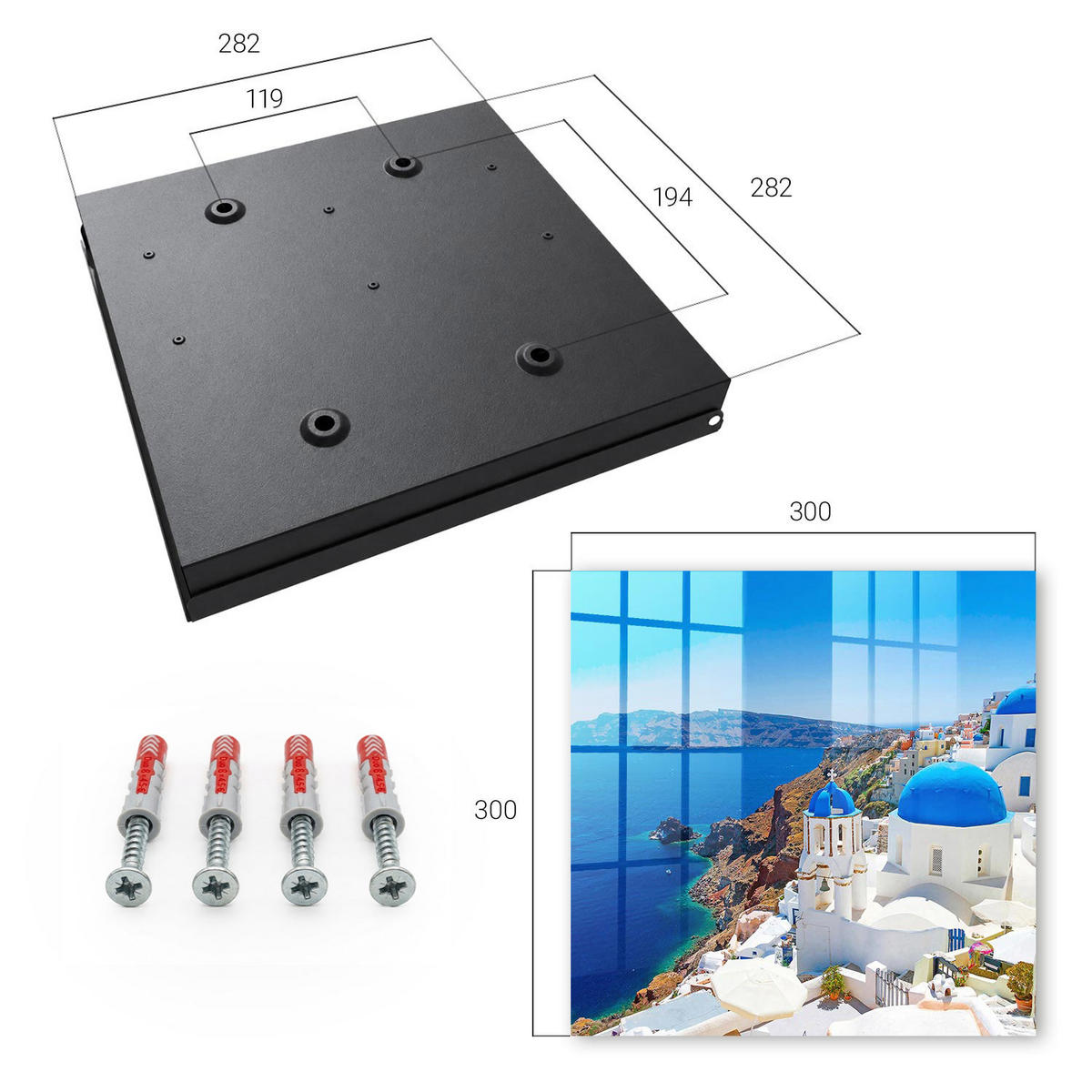 SCHLÜSSELBOX Schwarz 30x30 cm- Türöffnung nach rechts - Griechische Insel - Blau, Metall (30/30/5cm) - TULUP