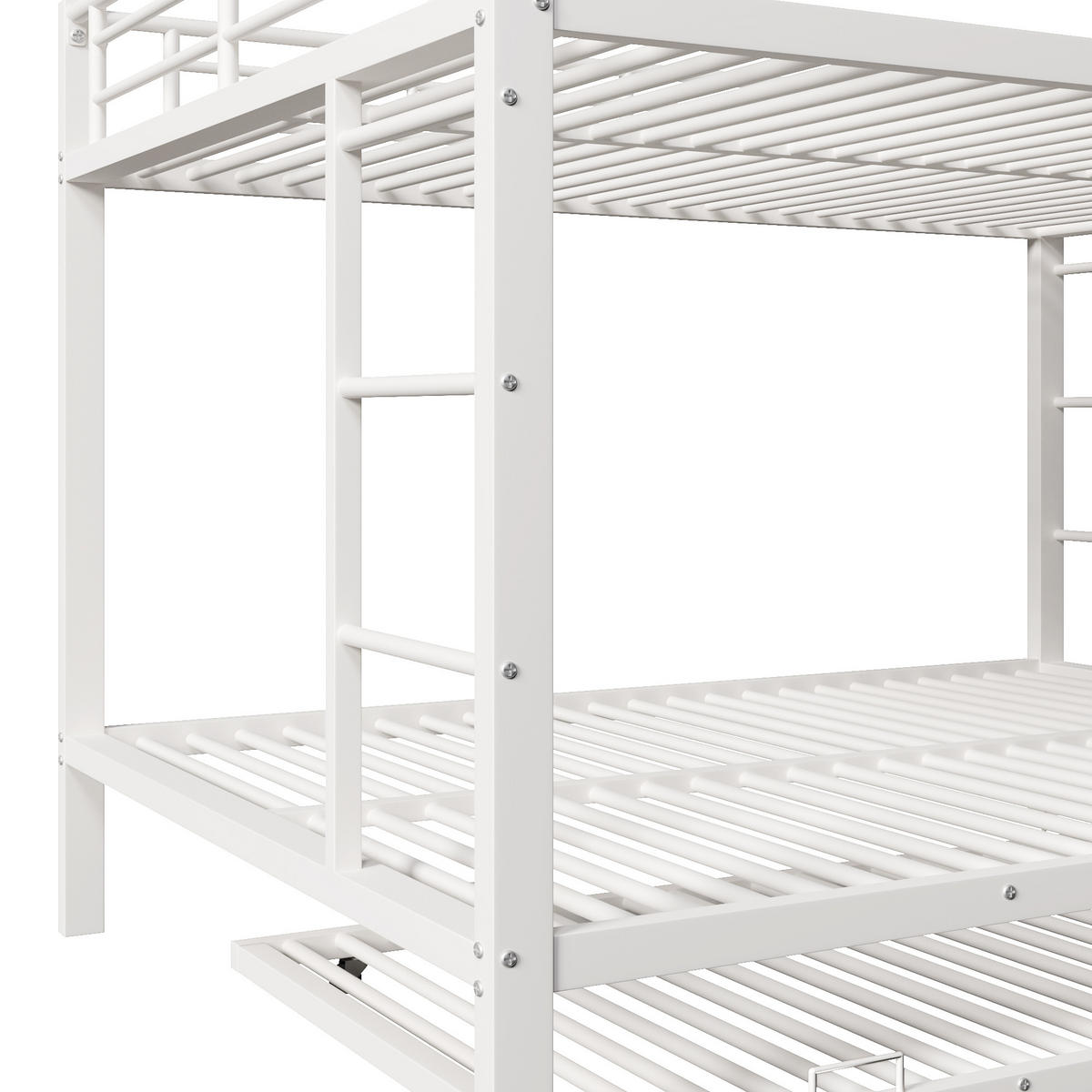 ETAGENBETT 140x200cm Weiß Metall Ausziehbett hohe Geländer - Weiß, Metall (140/200cm) - FLIEKS