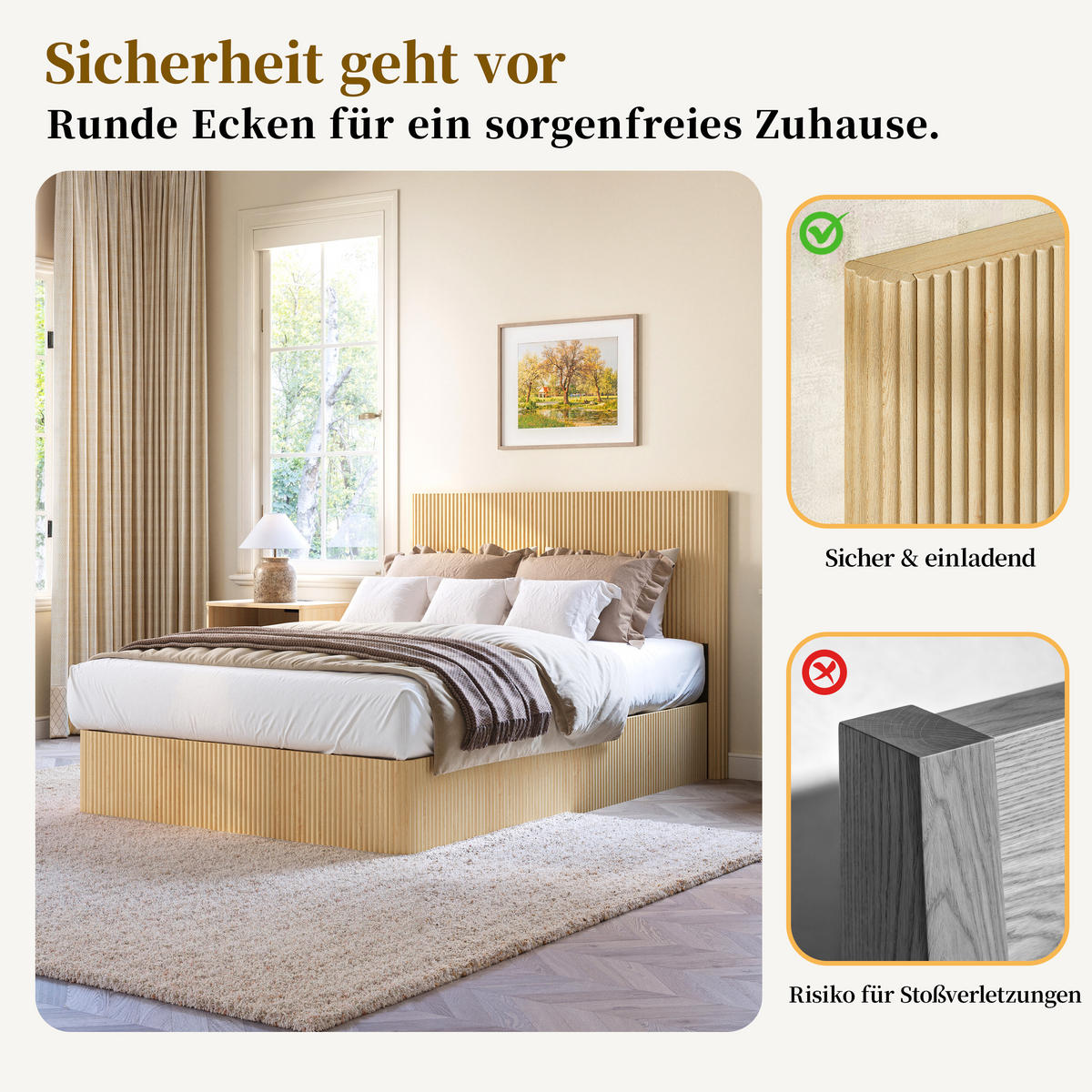 BETT 140/200 cm in Hell Eiche mit Bettkasten - Eichefarben, Holzwerkstoff/Metall (140/200cm) - WISHDOR