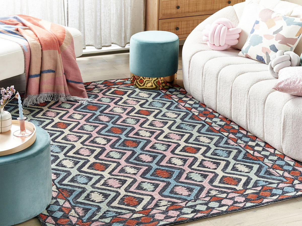 KURZFLOR-TEPPICH Haymana 200/200 cm - Multicolor, Textil (200/200cm) - Beliani