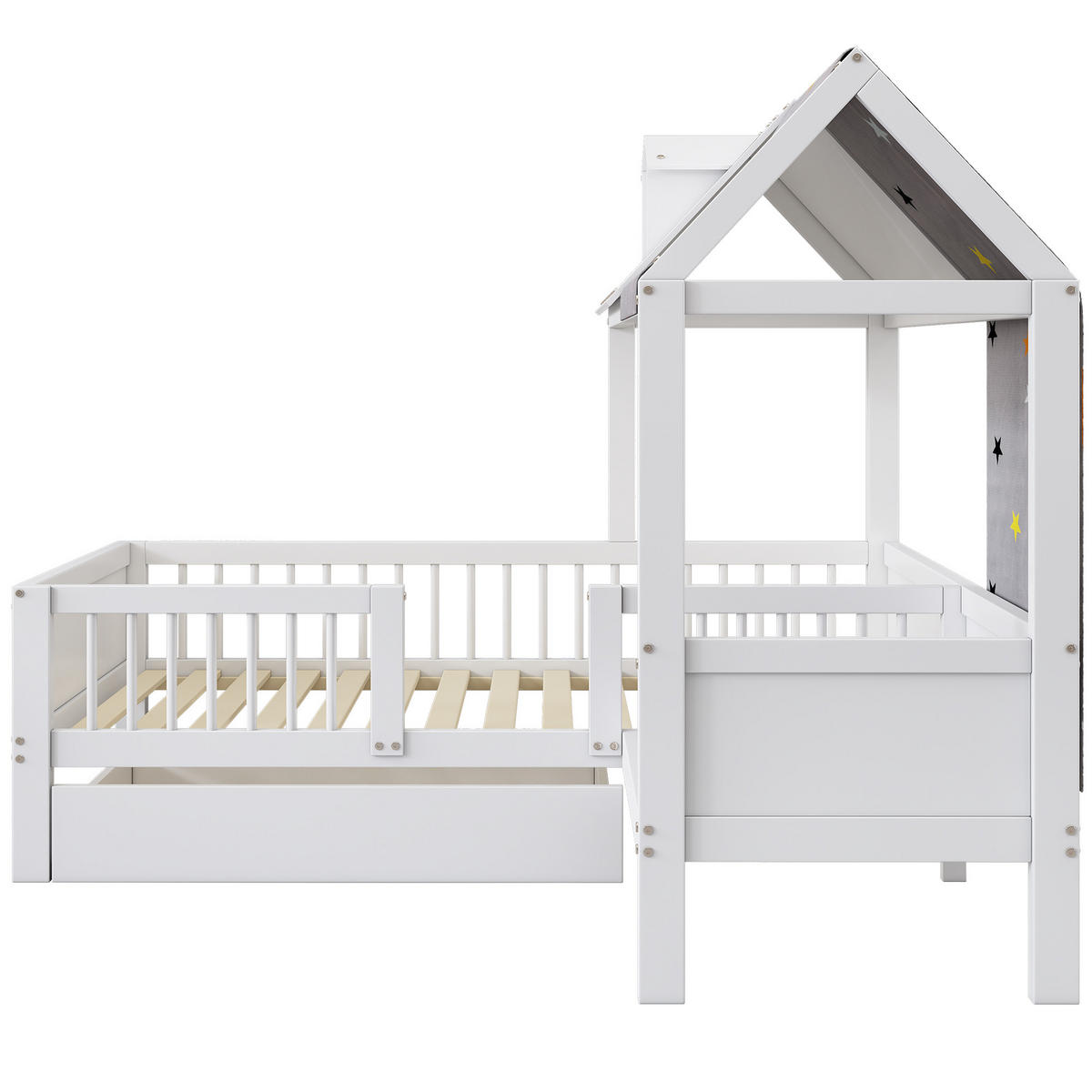 EINZELBETT Hausförmiges 90/200 cm Weiß mit Stauraum und kreativem Design - Weiß, Holzwerkstoff (90/200cm) - OKWISH