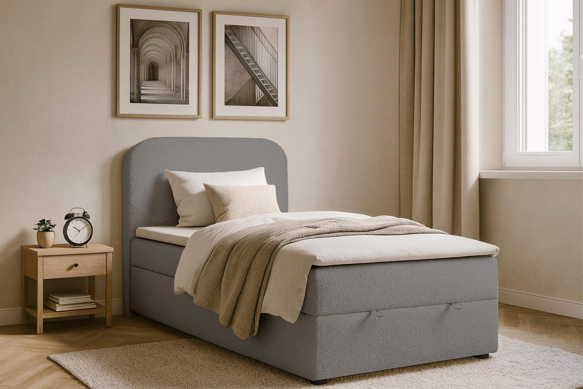 BOXBETT CLOUD 100/200 in Boucle Grau H4 - Grau, Holz/Holzwerkstoff (100/200cm) - Deine Möbel 24