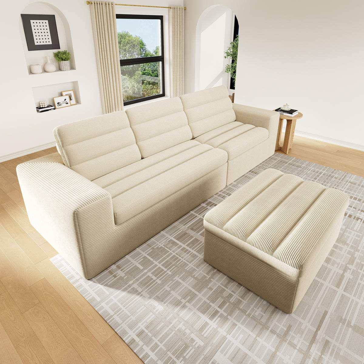 ECKSOFA 253/161/89 cm Beige mit 1 Fußhocker - Beige, Textil (253/161cm) - Oxeza