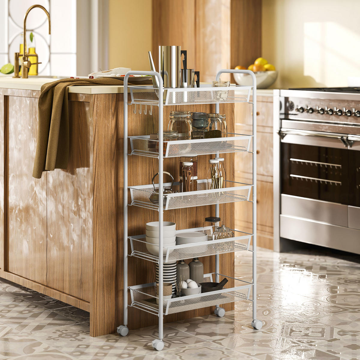 SERVIERWAGEN Stahl Weiß - Weiß, Metall (26.5/106/45cm) - HOMCOM