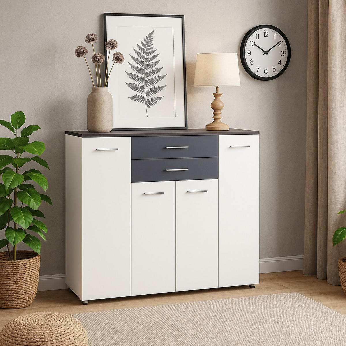 HIGHBOARD Kommode Prato - Anthrazit/Silberfarben, Holzwerkstoff/Kunststoff (156/123/39cm) - arthur berndt