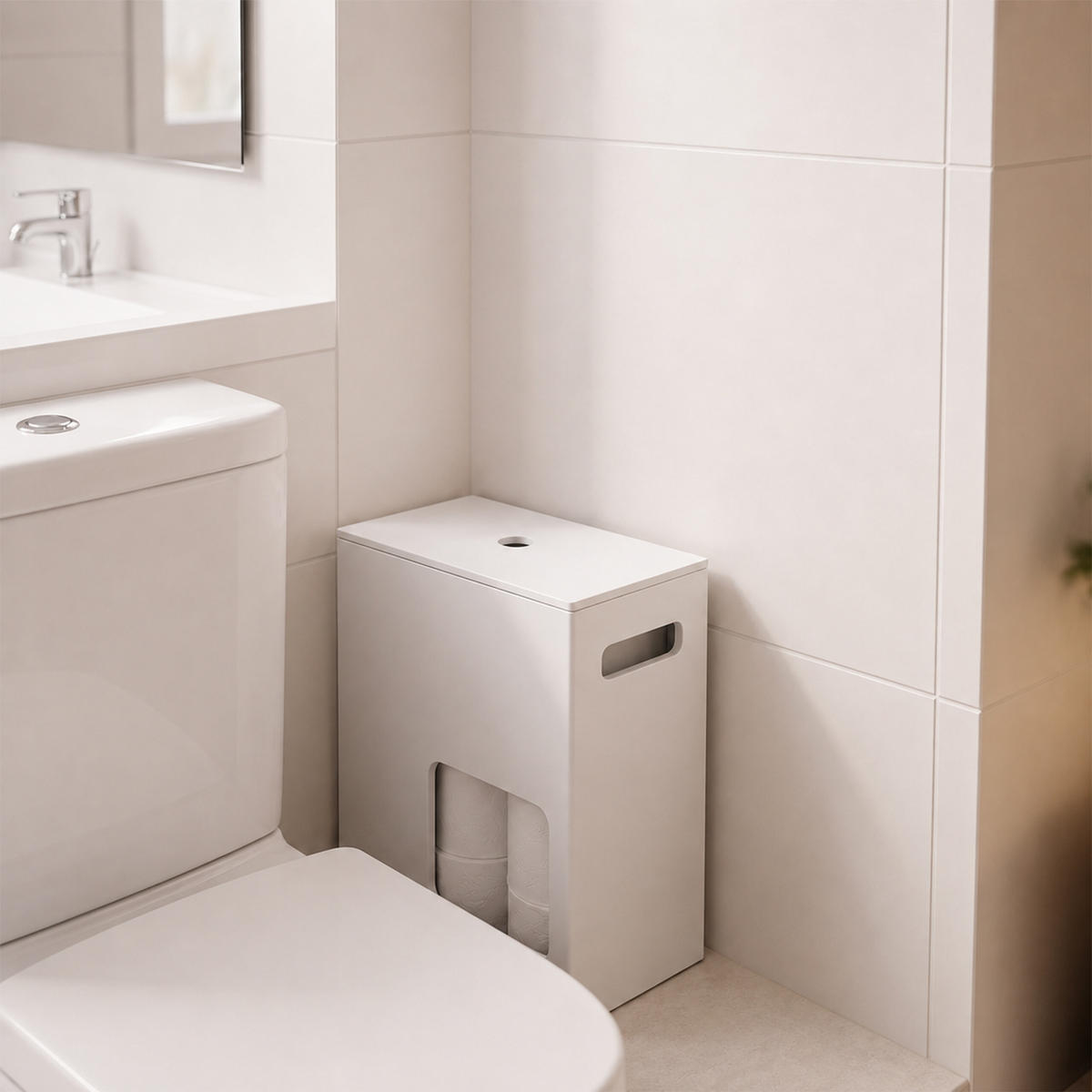 SUPORT Alb pentru hârtie igienică 8 role MDF - alb, compozit lemnos (25/50/14cm) - Relaxdays
