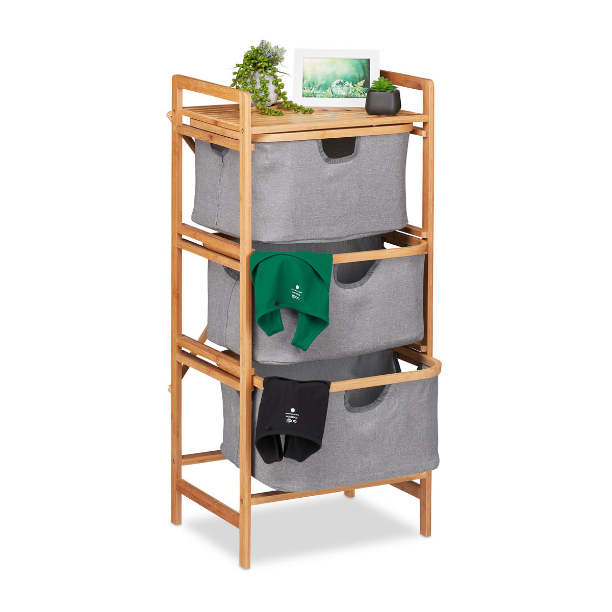 WÄSCHESORTIERER - Multicolor, Holz/Textil (44/96/34.5cm) - Relaxdays