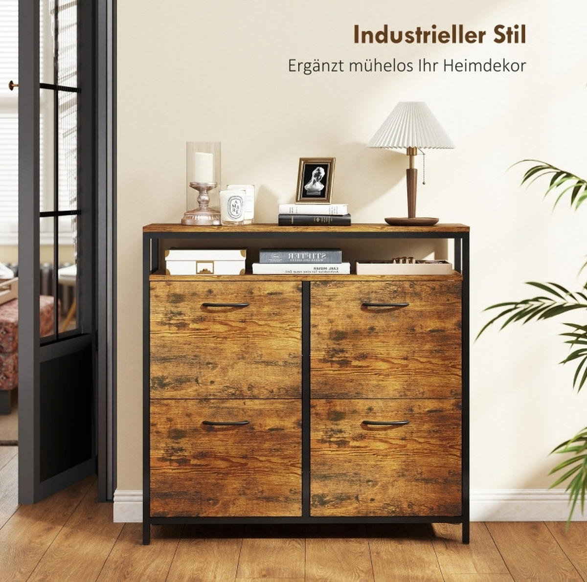 SCHUHSCHRANK mit 4 Klappschubladen 98 x 24 x 95 cm Holzoptik Braun - Braun, Holz (24/95/98cm) - Beauniv