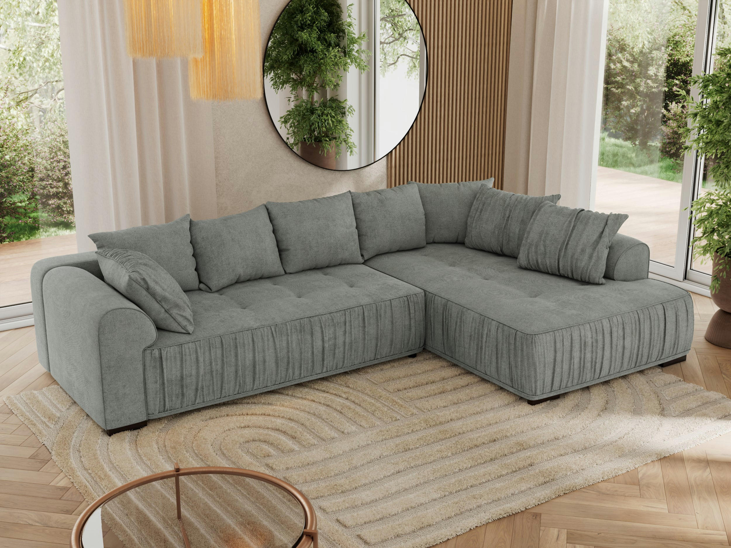 ECKSOFA ORTA Grau Stukture - Rechts - Schwarz/Grau, Textil (200/325cm) - MKS