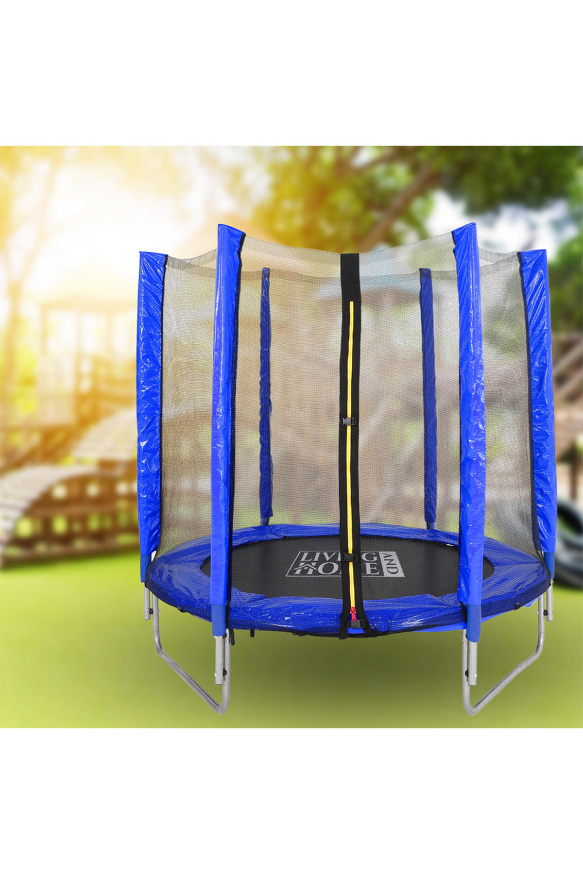TRAMPOLIN aus Stahl, PP, EPE, Federn in Blau + Schwarz mit Sicherheitsnetz für Kinder 150 cm Durchmesser x 160 cm Höhe - Blau, Metall (150/150/160cm) - Livingandhome