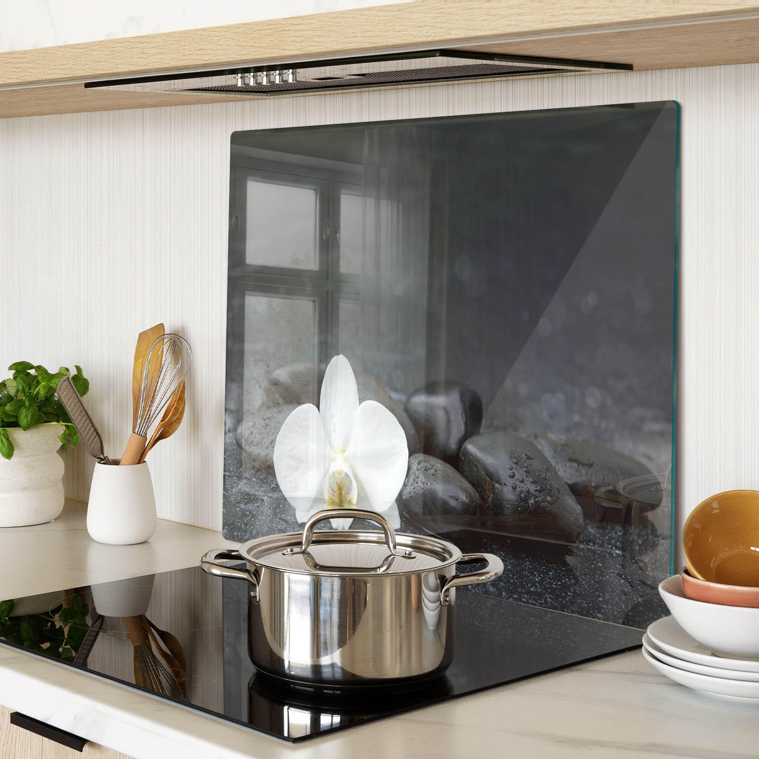 GLASPLATTE 60x52 cm Orchidee - Schwarz, Glas (60/0.4/52cm) - TULUP