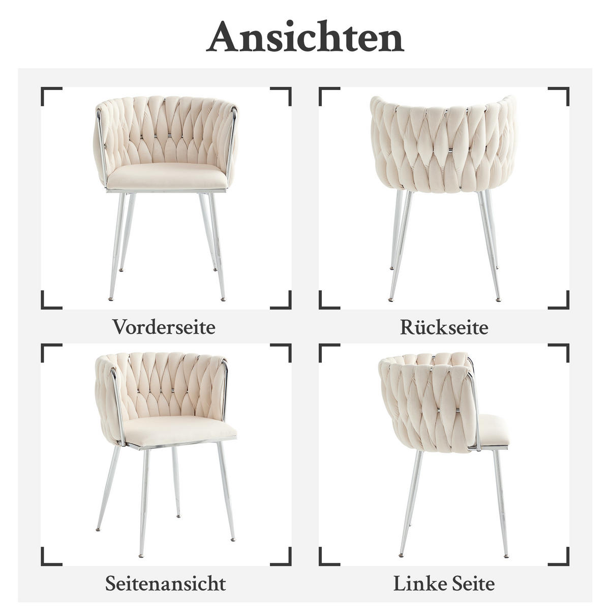 ARMLEHNSTUHL-SET DE-36443 2 Stück mit Samtbezug und Web-Design Elfenbein - Creme, Metall (48/75/55cm) - ComfortXL