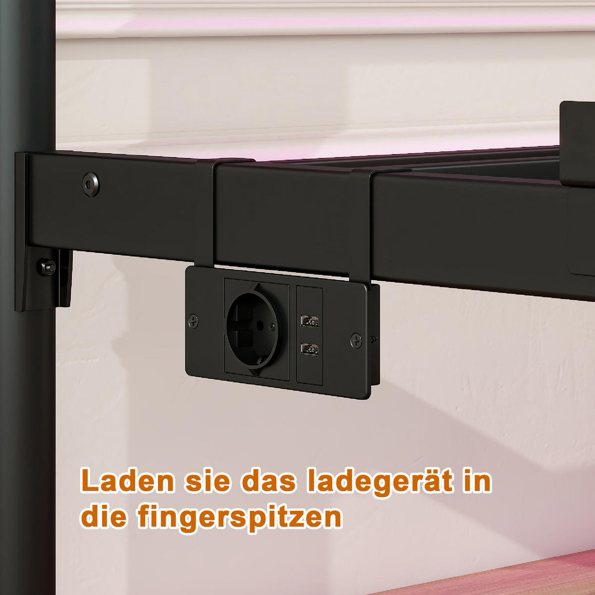METALLBETT 120x200 cm LED USB schwarz - Schwarz, Metall (120/200cm) - LEBENLANG