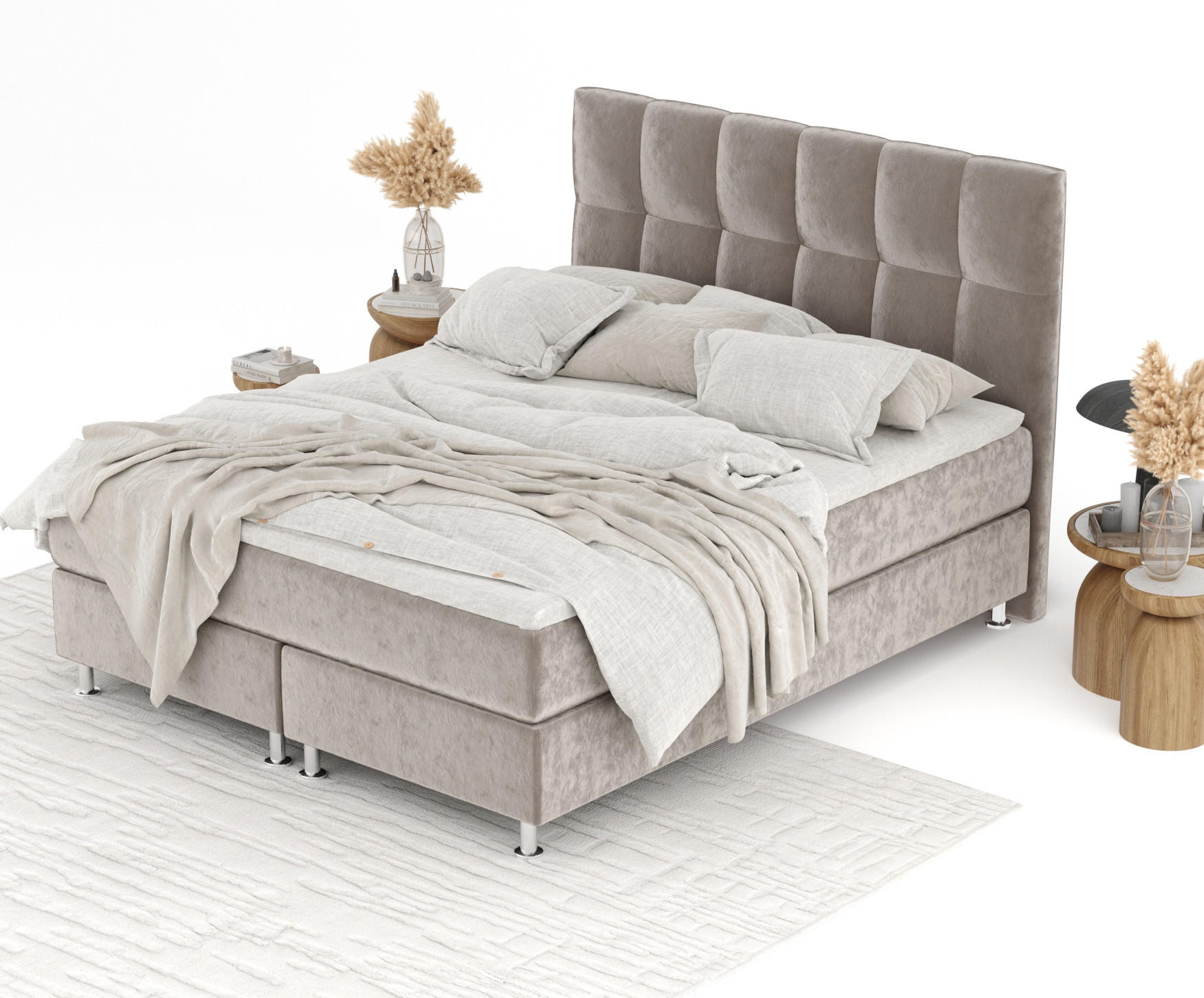 Thumbnail - Maison de Reve Boxspringbett, Taupe, Textil, Buche, Kiefer, H3, Höhe ca. 21 cm, 140x200 cm, Oeko-Tex® Standard 100, FSC ...