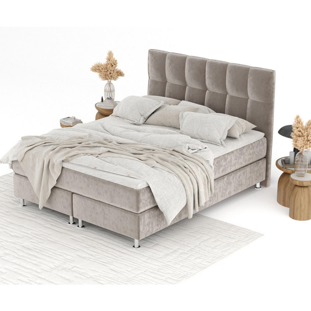 Thumbnail - Maison de Reve Boxspringbett, Taupe, Textil, Buche, Kiefer, H3, Höhe ca. 21 cm, 160x200 cm, Oeko-Tex® Standard 100, FSC ...