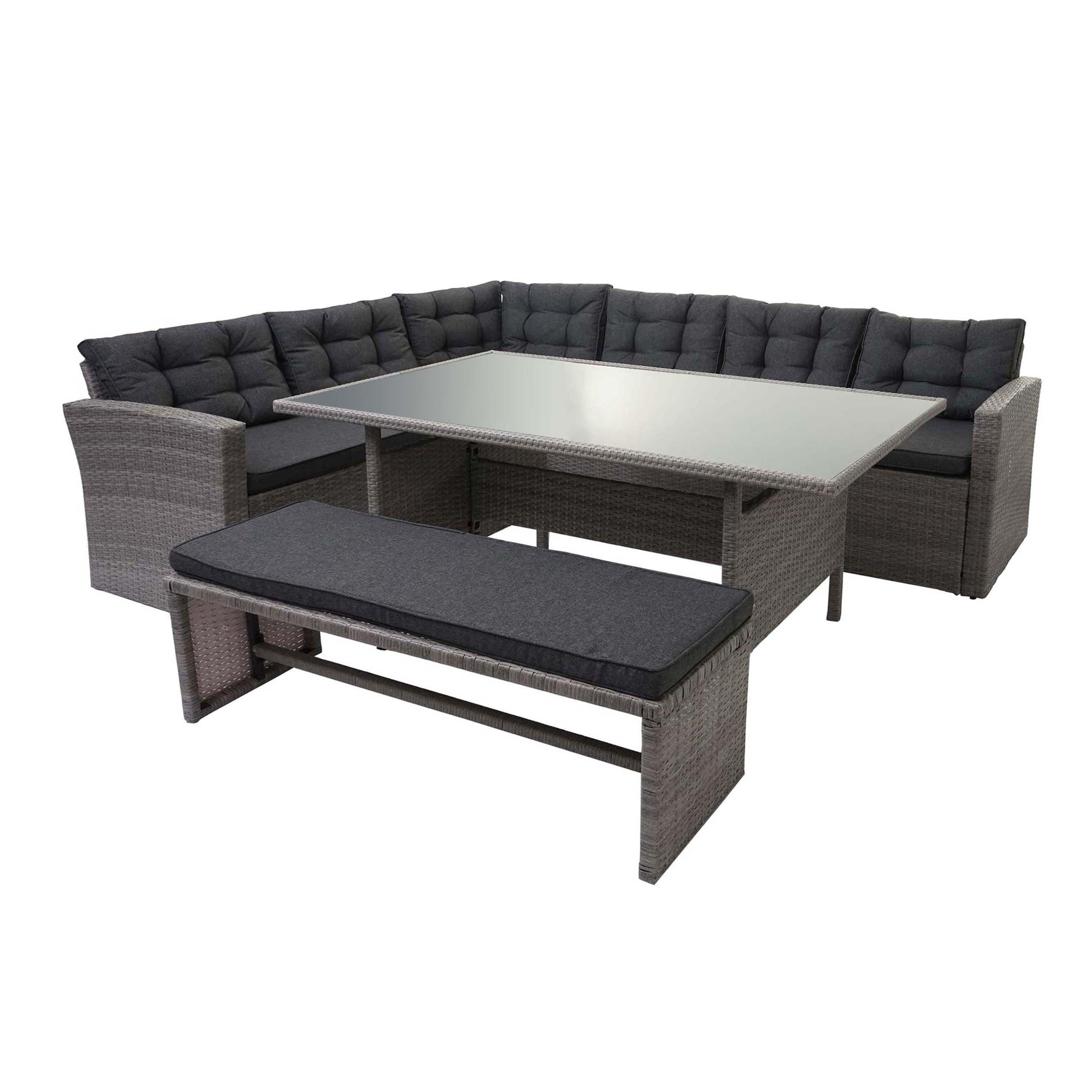 POLY-RATTAN-GARNITUR Grau - Grau, Kunststoff - MCW