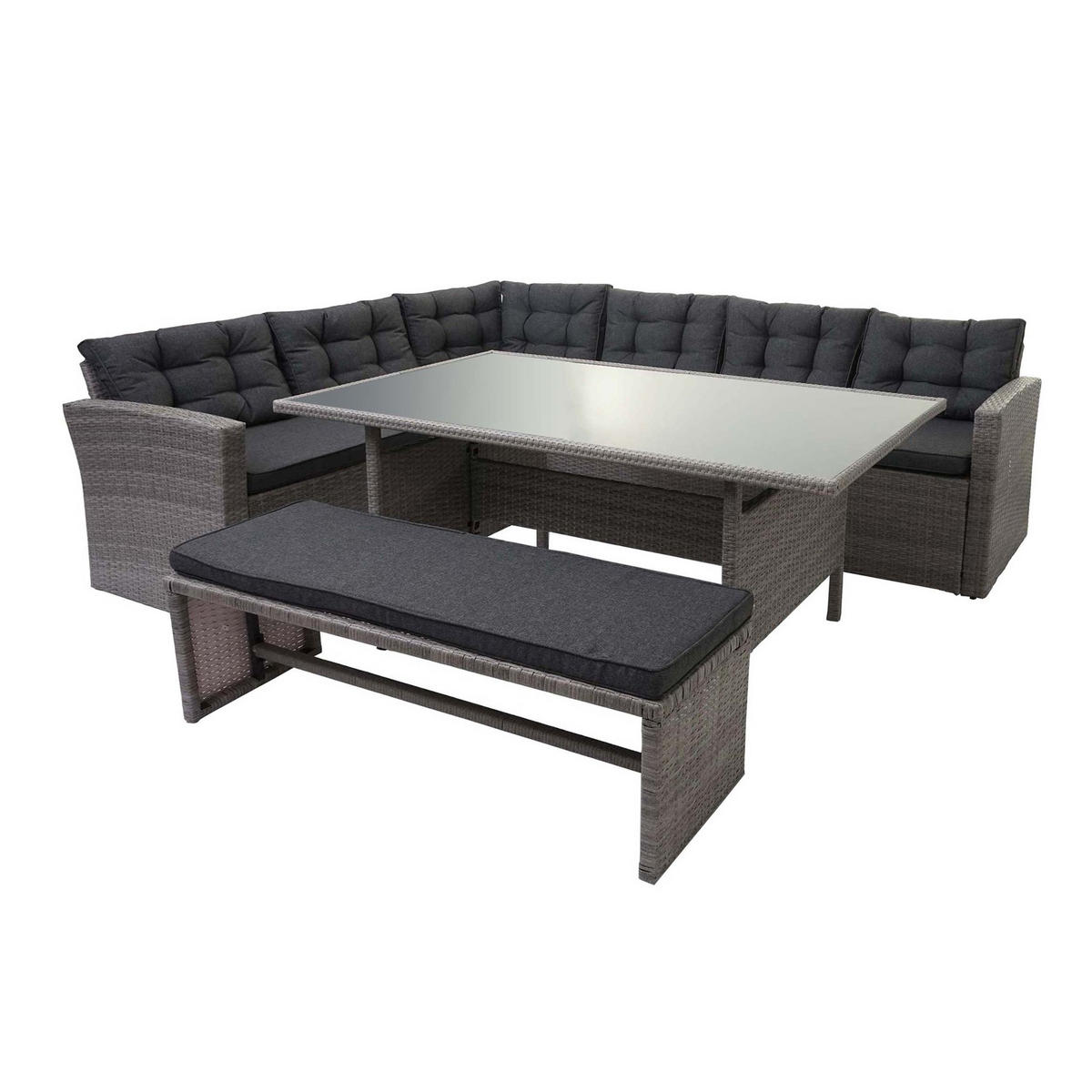 POLY-RATTAN-GARNITUR Grau - Grau, Kunststoff - MCW