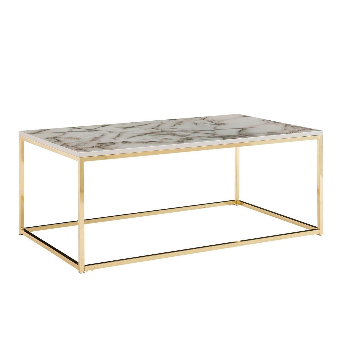 COUCHTISCH mit Marmor-Optik, Metallbeine, rechteckig, Serie MARBRIX, Weiß 100x60x40 cm - Goldfarben/Weiß, Holz/Metall (60/100/40cm) - KADIMA DESIGN