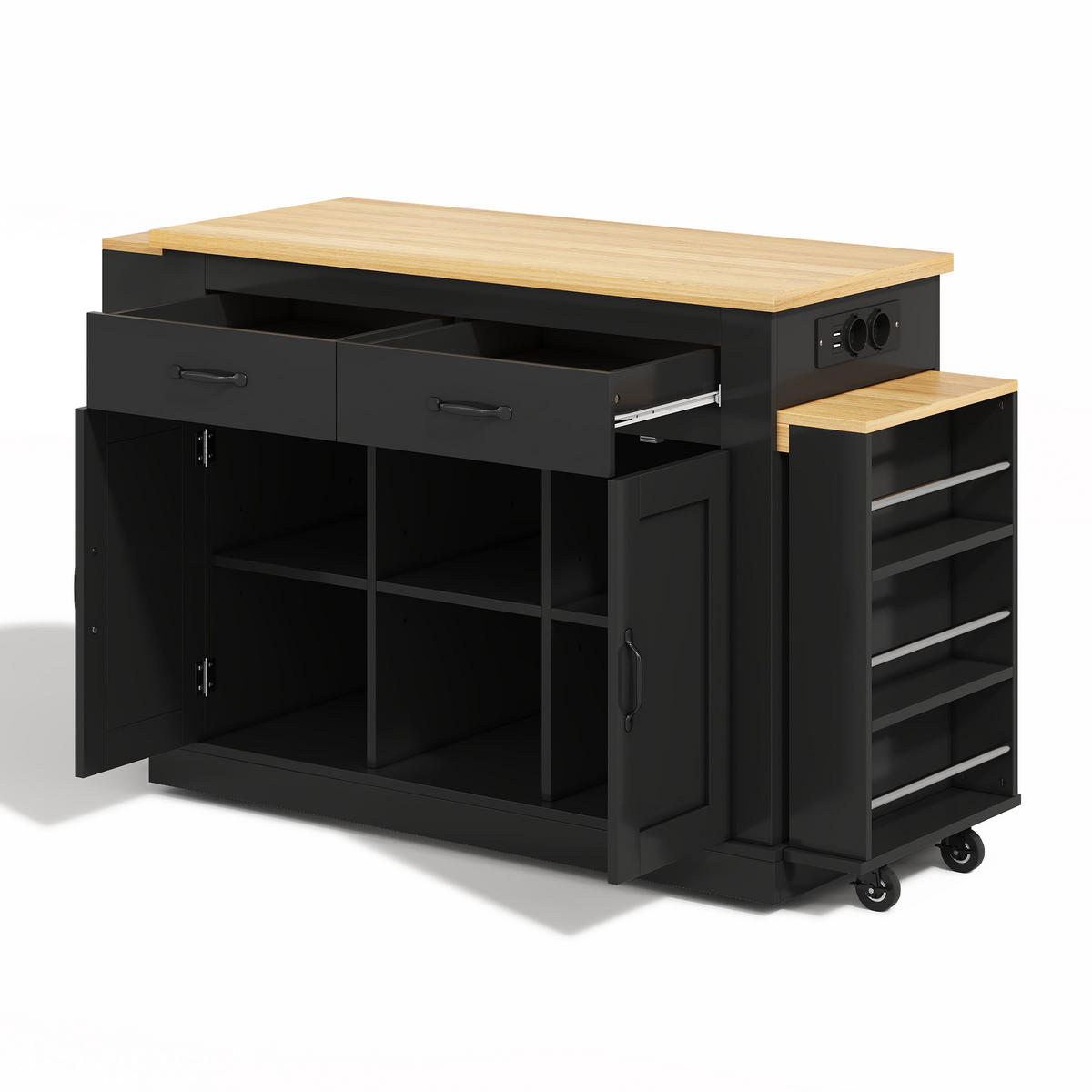 KÜCHENINSEL 142/55/93 cm schwarz aus MDF mit Ausziehplatten - Schwarz, Holzwerkstoff (142/93/55cm) - OKWISH