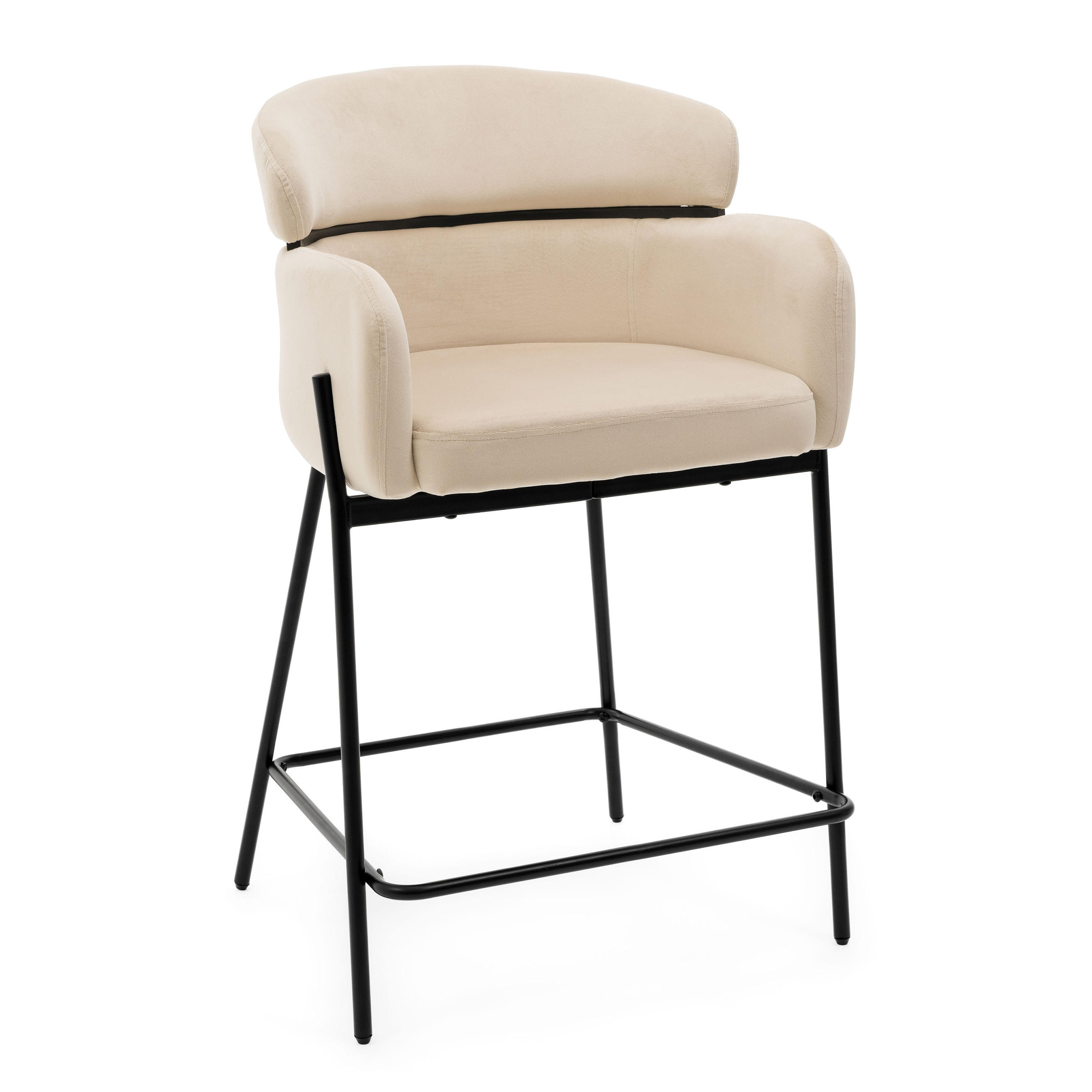 BARHOCKER BOLZANO gepolsterter mit Steppung - beige - Samt Velour - Beige/Schwarz, Textil/Metall (60/99/55cm) - NEW HOME