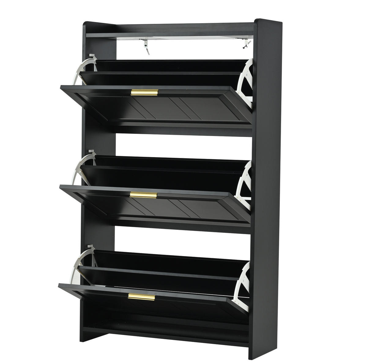 SCHUHSCHRANK mit Klappen 70/24/120 cm in Schwarz, platzsparend - Schwarz, Holzwerkstoff (70/120/24cm) - BEAOK