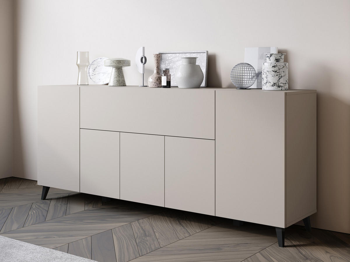 SIDEBOARD Phuket 180 - Kaschmir/Schwarz, Holzwerkstoff/Kunststoff (180/76/38cm) - MIRJAN24