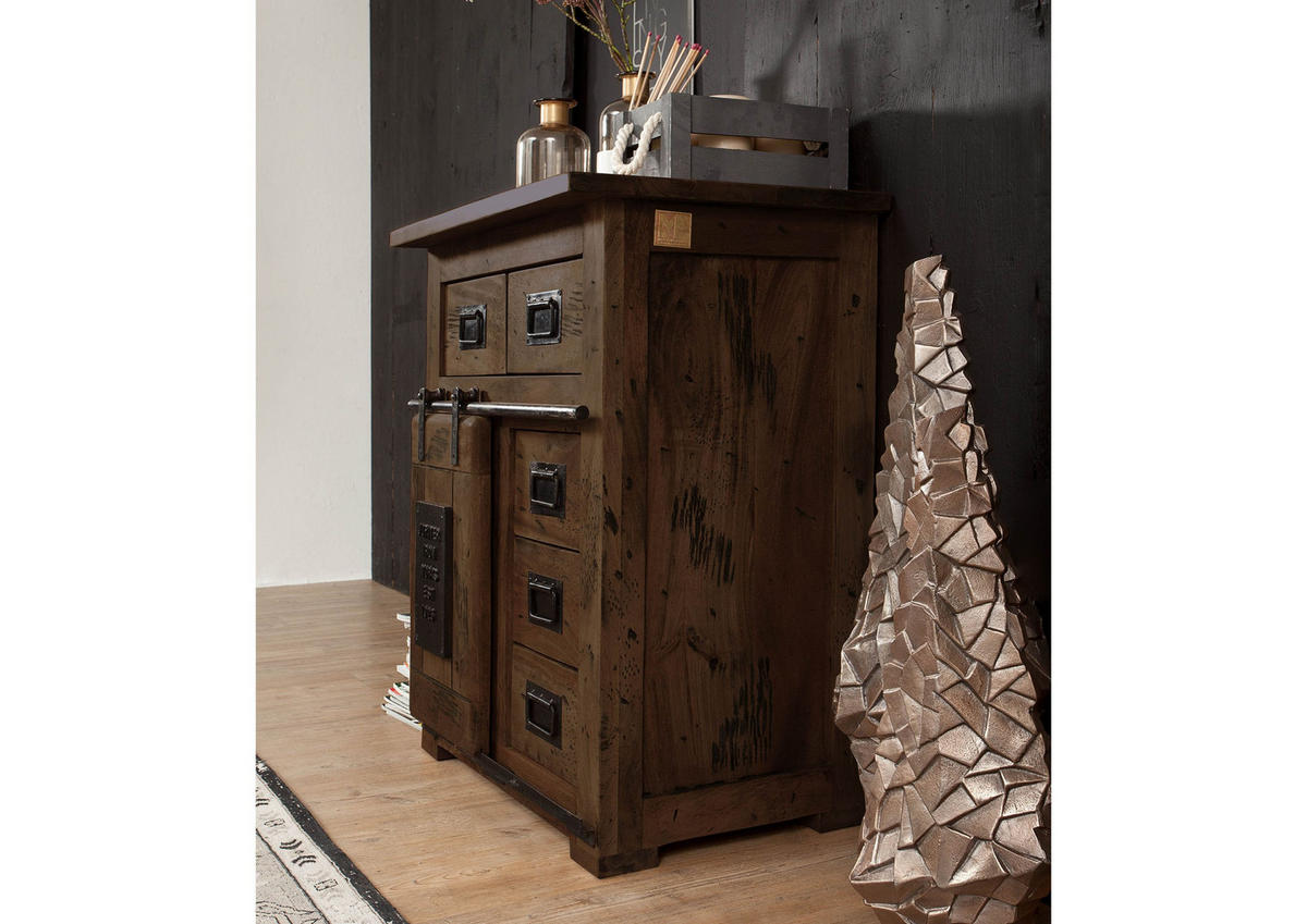 KOMMODE Mango 70x45x85 braun lackiert RAILWAY #411 - Braun, Holz (70/85/45cm) - Massivmoebel24