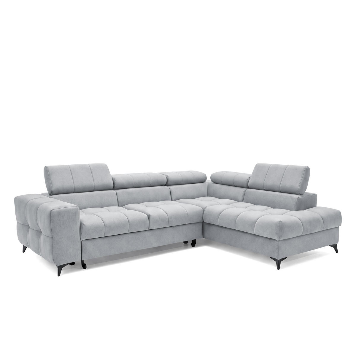 ECKSOFA PUDDING L Rechts mit Schlaffunktion 125x195 Velours Hellgrau - Hellgrau/Schwarz, Holz/Textil (275/203cm) - Muffo