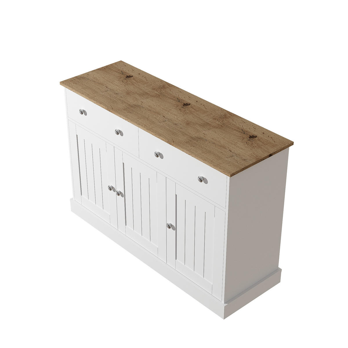 SIDEBOARD DE-38879 120/36/80,5 cm 3 Türen und 2 Schubladen Weiß/Holz - Weiß, Holzwerkstoff (120/80.5/36cm) - ComfortXL