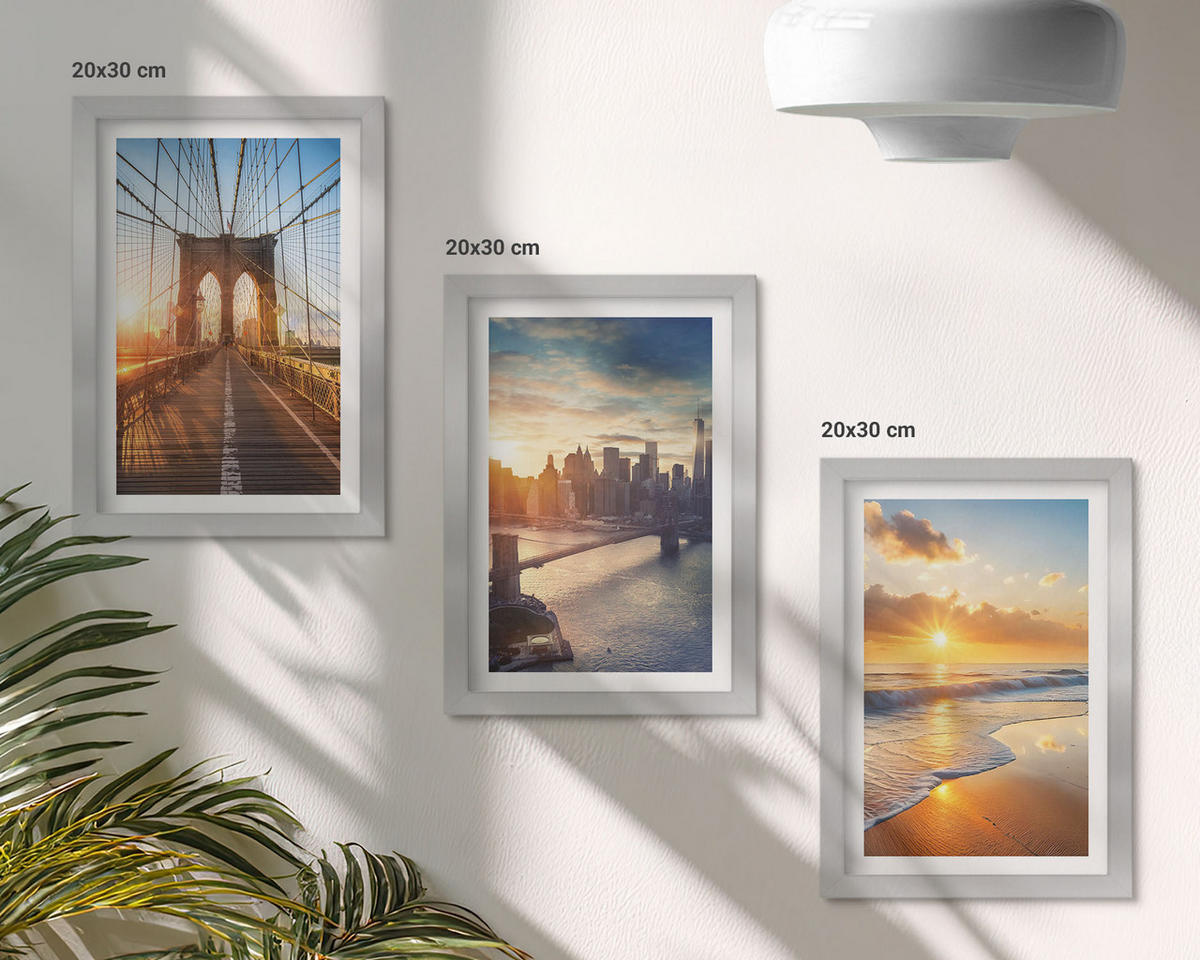 WANDBILDER 3er Set - 20x30 cm Silberner Rahmen - Brücken, Sonnenuntergänge, Stadt - Silberfarben, Kunststoff (20/30cm) - ArtPrintCave