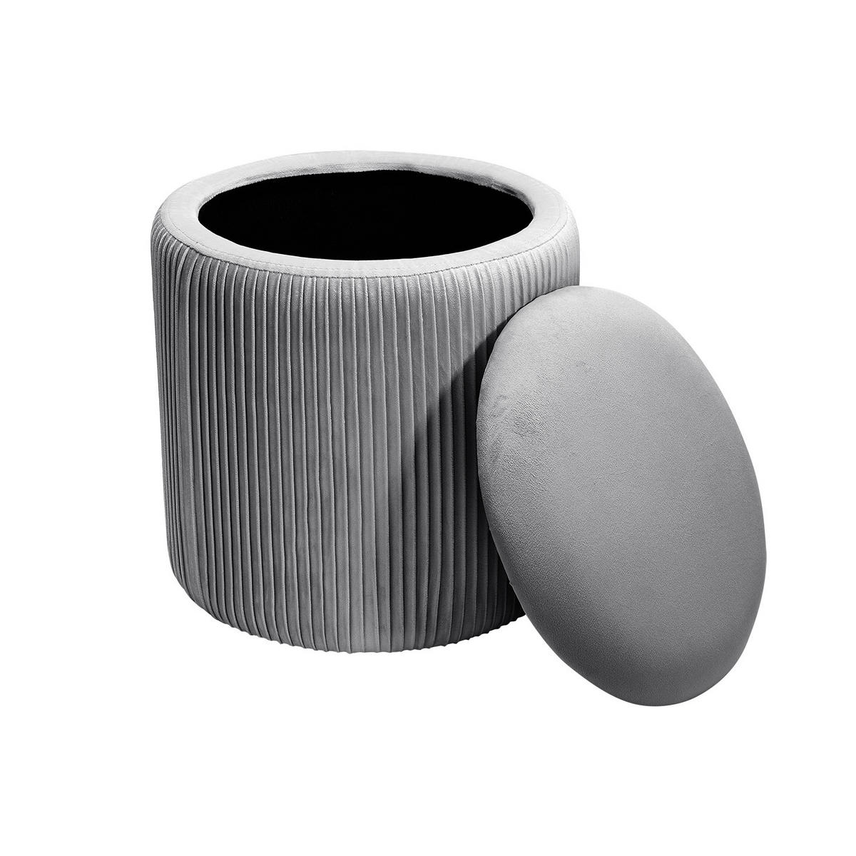 POLSTERHOCKER 38/38/38 cm Zylinder Stauraum Zierfalten Flanell Grau - Grau, Holzwerkstoff/Textil (38/38/38cm) - Livingandhome