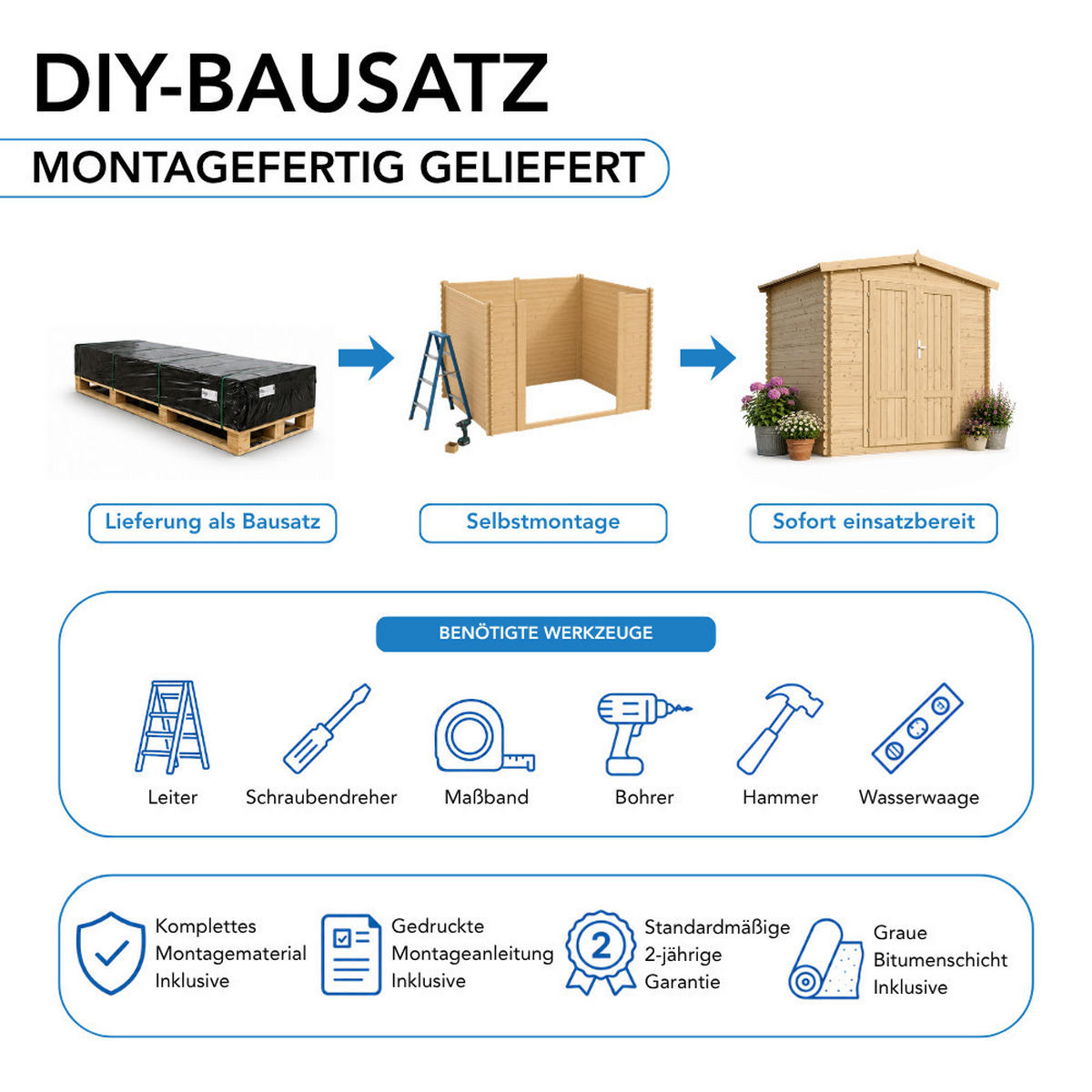 GARTENHAUS HOLZ M367F1 1,98 m² - Naturfarben, Holz (196/218/136cm) - Timbela