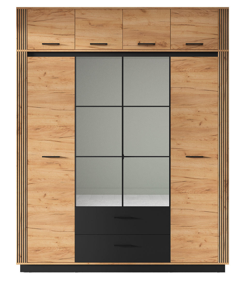 KLEIDERSCHRANK Urso Gold Craft Eiche / Schwarz 200 / 58 / 250 cm - Eichefarben/Schwarz, Holz/Holzwerkstoff (200/250/58cm) - Feldmann-Wohnen