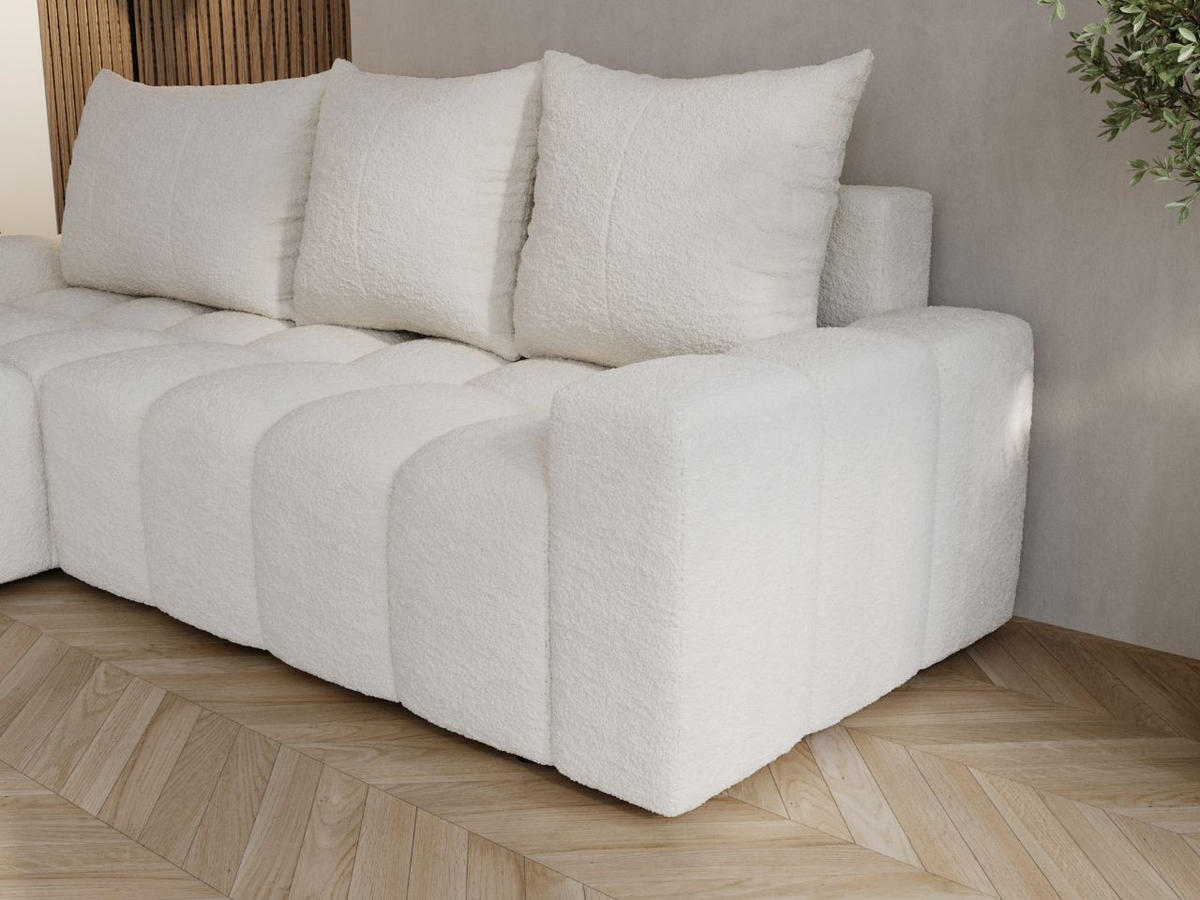 ECKSOFA Bresso Bouclé-Stoff Creme - Creme, Holz/Textil (255/168cm) - Graingold