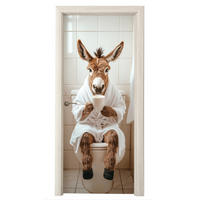 FOTOTAPETE Tür - Esel - WC - Lustig - Bademantel - Tier 75x205 cm - Beige, Kunststoff (75/0.1cm) - MuchoWow